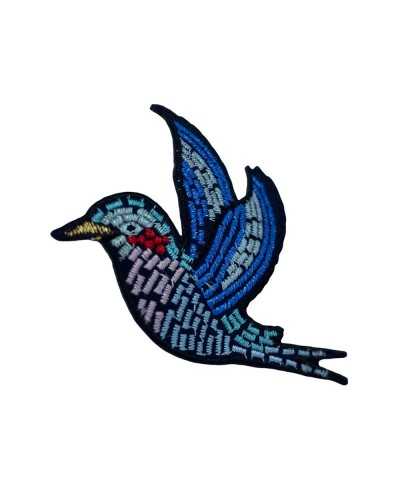 Thermoadhäsiver Applikationspatch Marbet Stickerei Lurexfaden Vogelflüchtiger Flug farbig 8x5,5 cm