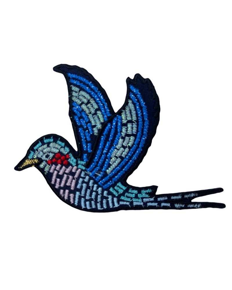 Parche Aplicación Termoadhesivo Marbet Bordado Hilo Lurex Pájaro Volátil Vuelo Coloreado 8x5,5 Cm