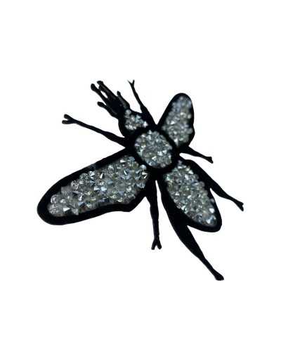 Parche Termoadhesivo Diseño Mosca Negro Plata Strass 10 Cm