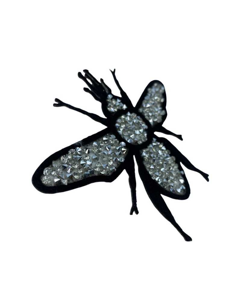 Application Ecusson Thermocollant Fly Design Strass Argent Noir 10 Cm