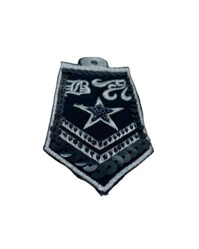 Application Écusson Thermocollant Fil À Broder Qualité Militaire Paillettes Argent Lurex Perles Cousues Cm 11x5
