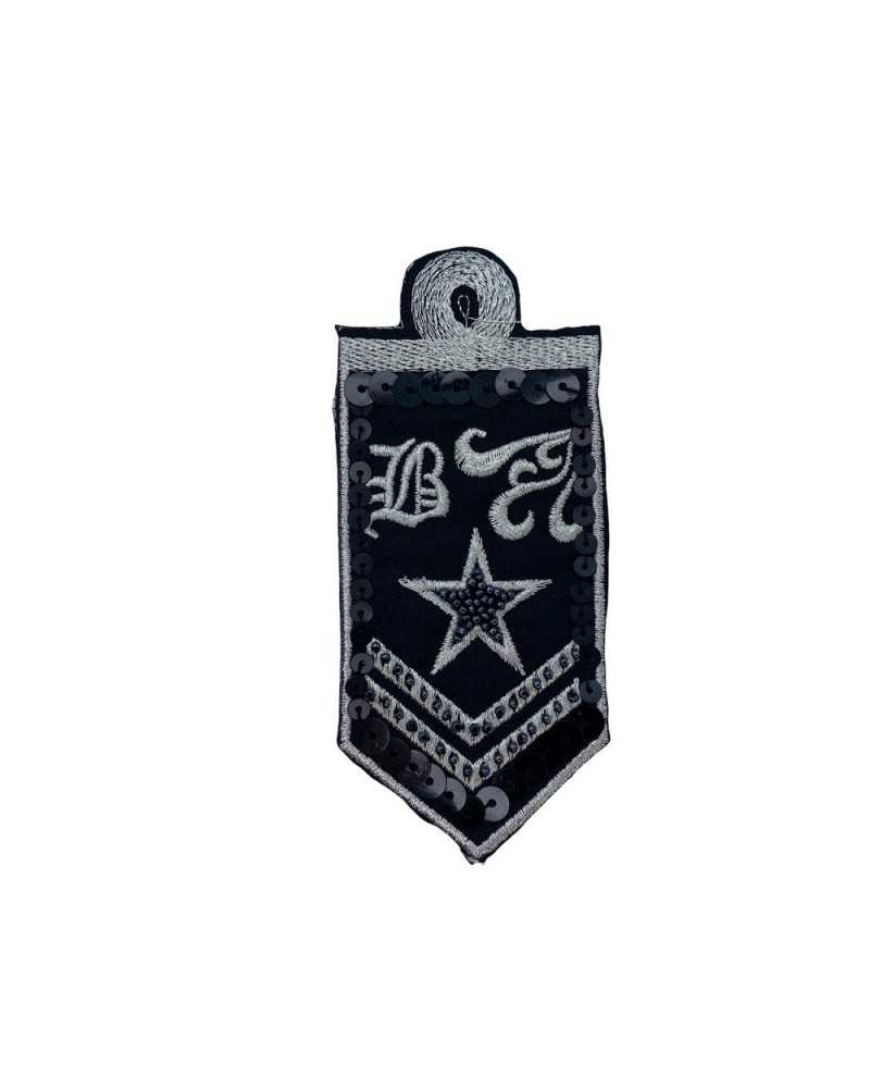 Anwendung Aufnäher zum Aufbügeln, Stickgarn in Militärqualität, silberne Lurex-Pailletten, aufgenähte Perlen, 11 x 5 cm