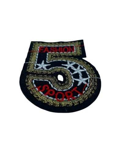 Aplicación Termoadhesivo Negro Bordado Estrella Blanca Hilo Lurex Dorado Número 5 Cm 4x5,5