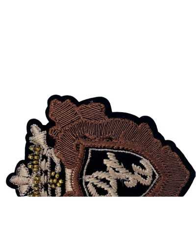 Applicazione Patch Termoadesiva Ricamo Filo Lurex Scudetto Perline 100x85 Mm