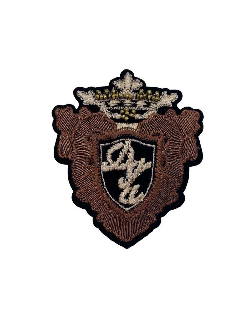Applicazione Patch Termoadesiva Ricamo Filo Lurex Scudetto Perline 100x85 Mm