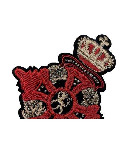 Application Patch Ecusson Thermocollant Blason Couronne Broderie Fil Métal Perle 125x100 Mm