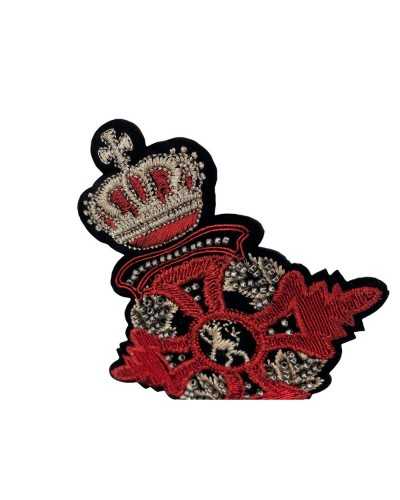 Application Patch Ecusson Thermocollant Blason Couronne Broderie Fil Métal Perle 125x100 Mm
