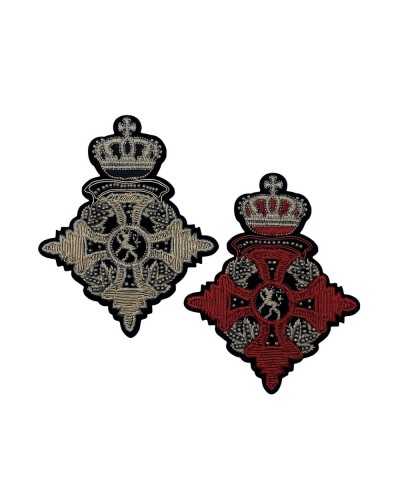 Application Patch Ecusson Thermocollant Blason Couronne Broderie Fil Métal Perle 125x100 Mm
