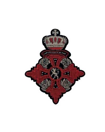 Application Patch Ecusson Thermocollant Blason Couronne Broderie Fil Métal Perle 125x100 Mm