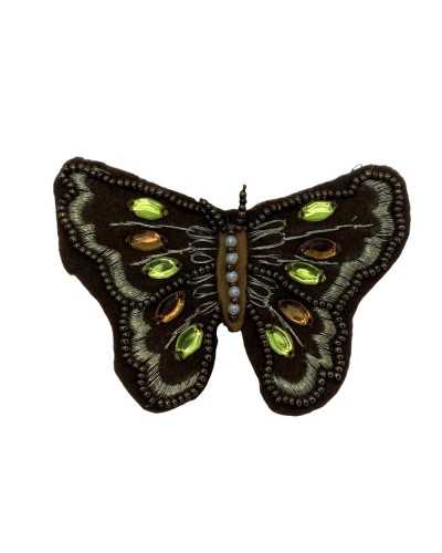 Aplicación de tela para coser Hilo de lurex dorado Bordado Cuentas de mariposa Piedras 9x6 cm