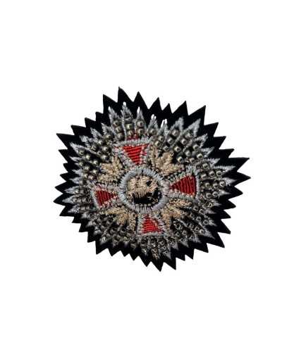 Application Patch Iron-on Patch Coat of Arms Rose Window Cross Pearls Metallic Lurex Thread Red Copper Silver 7x7 Cm