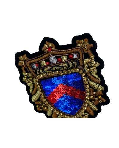Aplicación Parche Termoadhesivo Bordado Escudo Hilo Lurex Cuentas Strass 75x65 Mm