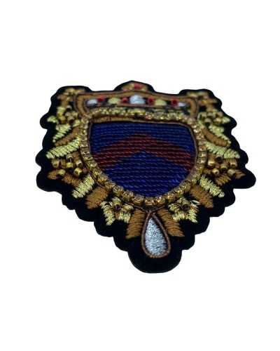 Aplicación Parche Termoadhesivo Bordado Escudo Hilo Lurex Cuentas Strass 75x65 Mm