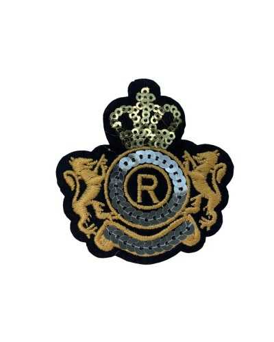 Parche Termoadhesivo Aplicación Bordado Emblema Lentejuelas Corona Dragones 65x65 mm