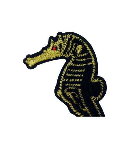Thermoadhesive Application Seahorse Patch Embroidery Gold Lurex Thread Velvet 10x5 Cm