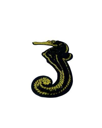 Thermoadhesive Application Seahorse Patch Embroidery Gold Lurex Thread Velvet 10x5 Cm