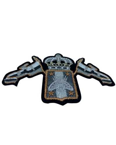 Application Patch Ecusson Thermocollant Broderie Blason Couronne Drapeaux Fil Métallique 12x8 Cm
