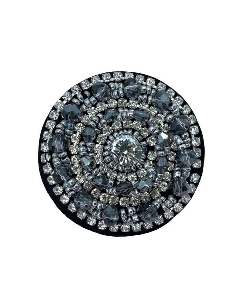 Application à Coudre Patch Rond Fil Strass Argent Perles 45x45 Mm