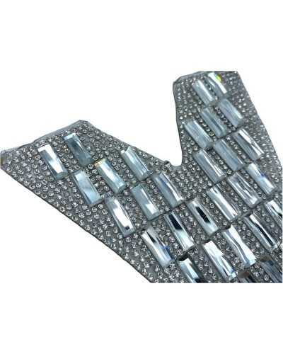 Silver Iron-on Application Patch Jewel Rhinestone Stone Rectangular 15x12 Cm letter V
