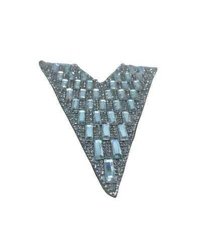 Application Ecusson Thermocollant Argent Bijou Pierre Strass Rectangulaire 15x12 Cm lettre V