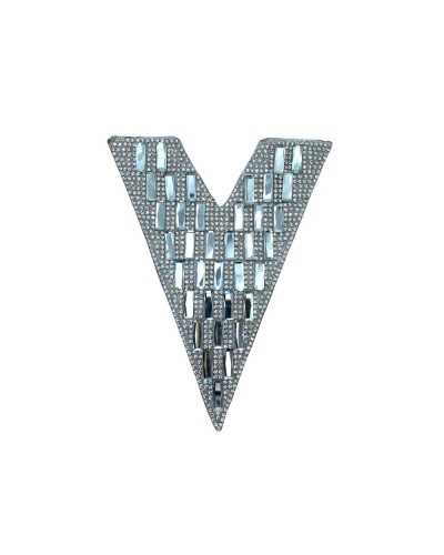 Application Ecusson Thermocollant Argent Bijou Pierre Strass Rectangulaire 15x12 Cm lettre V
