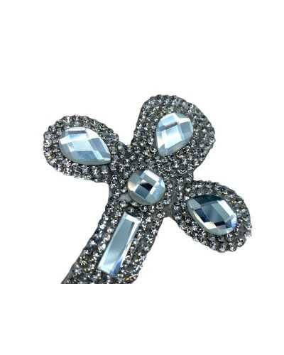 Application Thermocollante Argent Patch Strass Croix 75x60 Mm