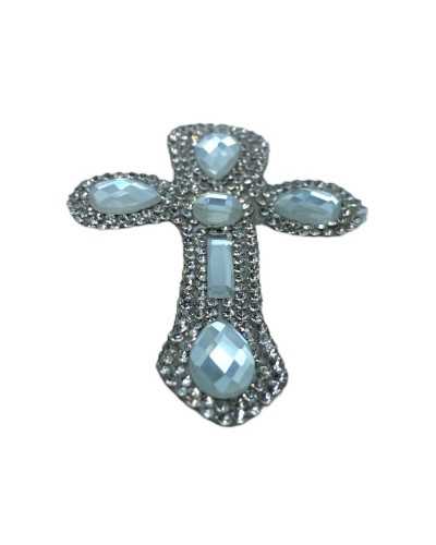 Aplicación Termoadhesiva Parche Plata Cruz Strass 75x60 Mm
