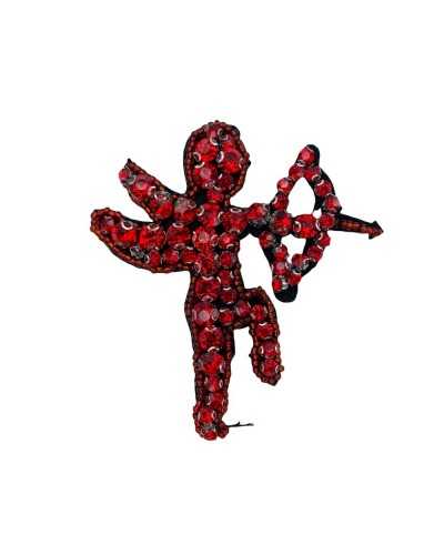 Application Ecusson Thermocollant Perles Strass Cupidon A Coudre Rouge 8x7 Cm