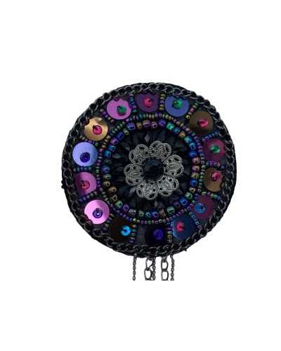 Applicazione termoadesiva con catenella paillettes perline e pietre 7x17 cm