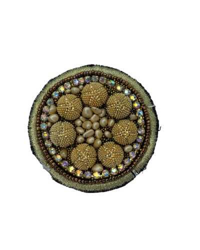 Aufnäher zum Aufbügeln, bestickte Rosette mit Metallfaden und runden Perlen 5x5 cm