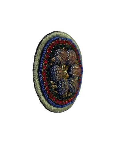 Iron-on patch embroidered rosette with metal thread and round beads 5x5 cm