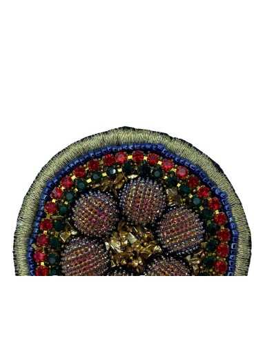 Aufnäher zum Aufbügeln, bestickte Rosette mit Metallfaden und runden Perlen 5x5 cm
