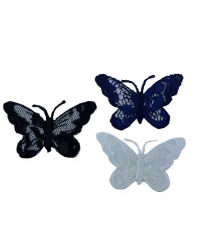 Thermoadhäsive Applikation, bestickter Aufnäher, Marbet-Spitze, einfarbig, Schmetterling, 63 x 35 mm