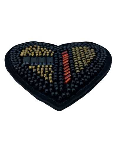 Application Ecusson Thermocollant Coeur Perles Pierres Tubes Cousus 7x7 Cm