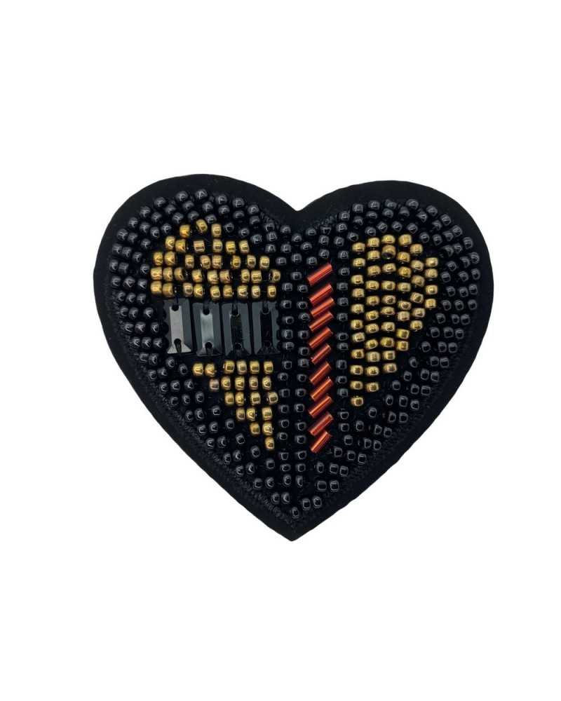 Aplicación Parche Termoadhesivo Corazón Perlas Piedras Tubos Cosidos 7x7 Cm