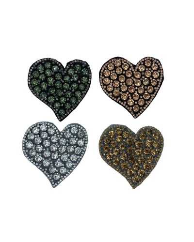 Applikationsflicken zum Aufbügeln, Herz, Strass, groß, klein, 6 x 6 cm