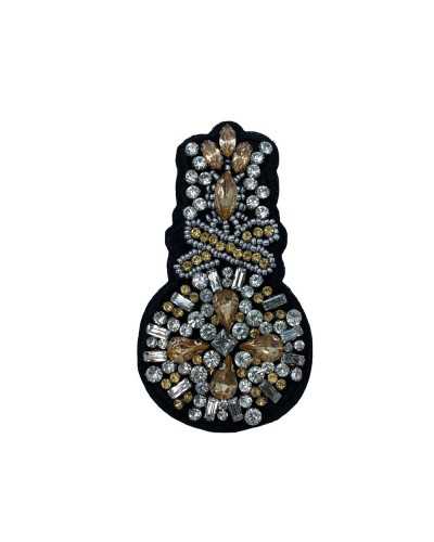 Nähebarer Applikations-Emblem-Aufnäher, silberfarbene Strasssteine, Cabochon, genähte Steine, 10 x 5 cm