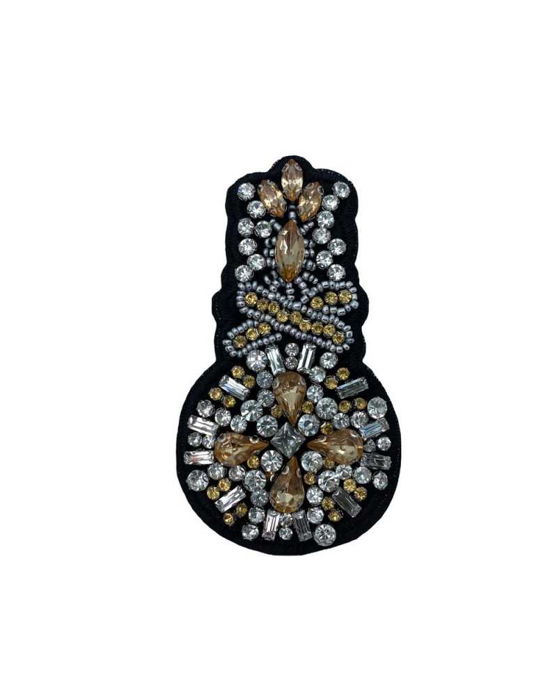 Application à Coudre Ecusson Emblème Strass Argent Cabochon Pierres Cousues 10x5 Cm