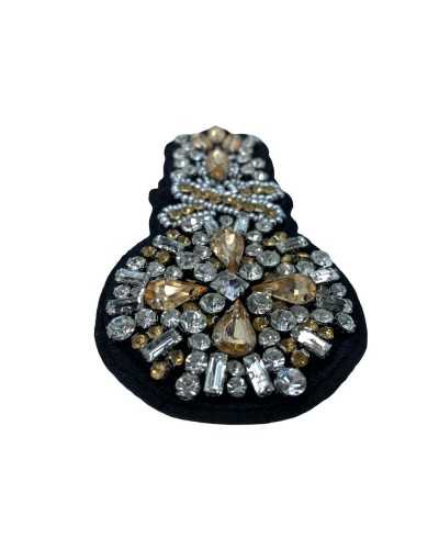 Applicazione Cucibile Stemma Toppa Strass Argento Cabochon Pietre Cucite 10x5 Cm