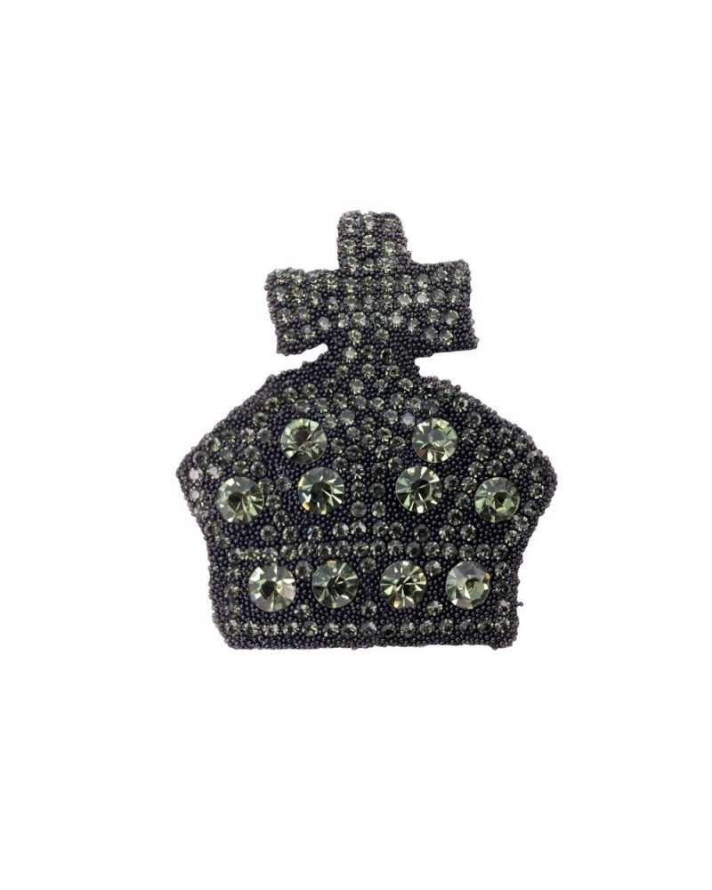 Application Patch Ecusson Thermocollant Couronne Croix Pleine Grand Petit Strass 50x55 Mm
