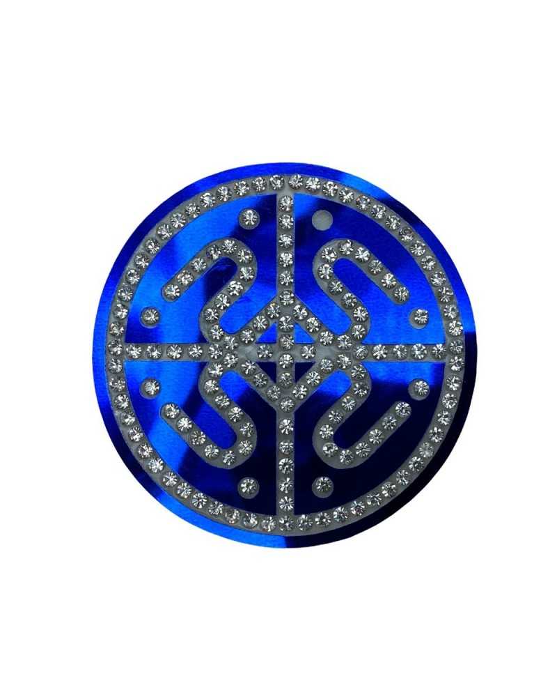 Applicazione Toppa Patch Termoadesiva Rotonda Disegno Intagliato Strass 5,5 Cm