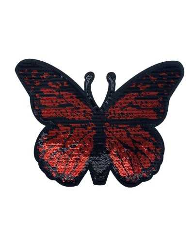 Hotfix Fashion Application Patch Schmetterling Stickerei Aufgenähte Mikropailletten Rot Schwarz Cm 17x13