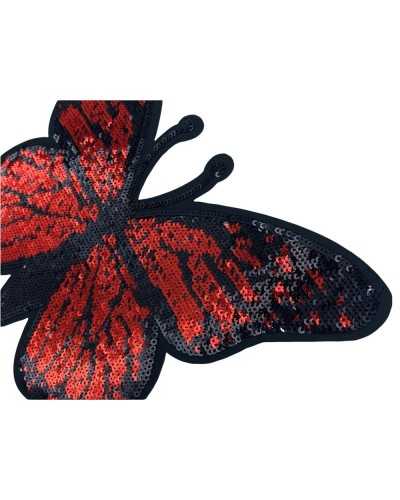 Hotfix Fashion Application Patch Schmetterling Stickerei Aufgenähte Mikropailletten Rot Schwarz Cm 17x13