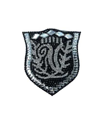 Aplicación Parche Termoadhesivo Joya Escudo Strass Plata Negro 75x70 Mm