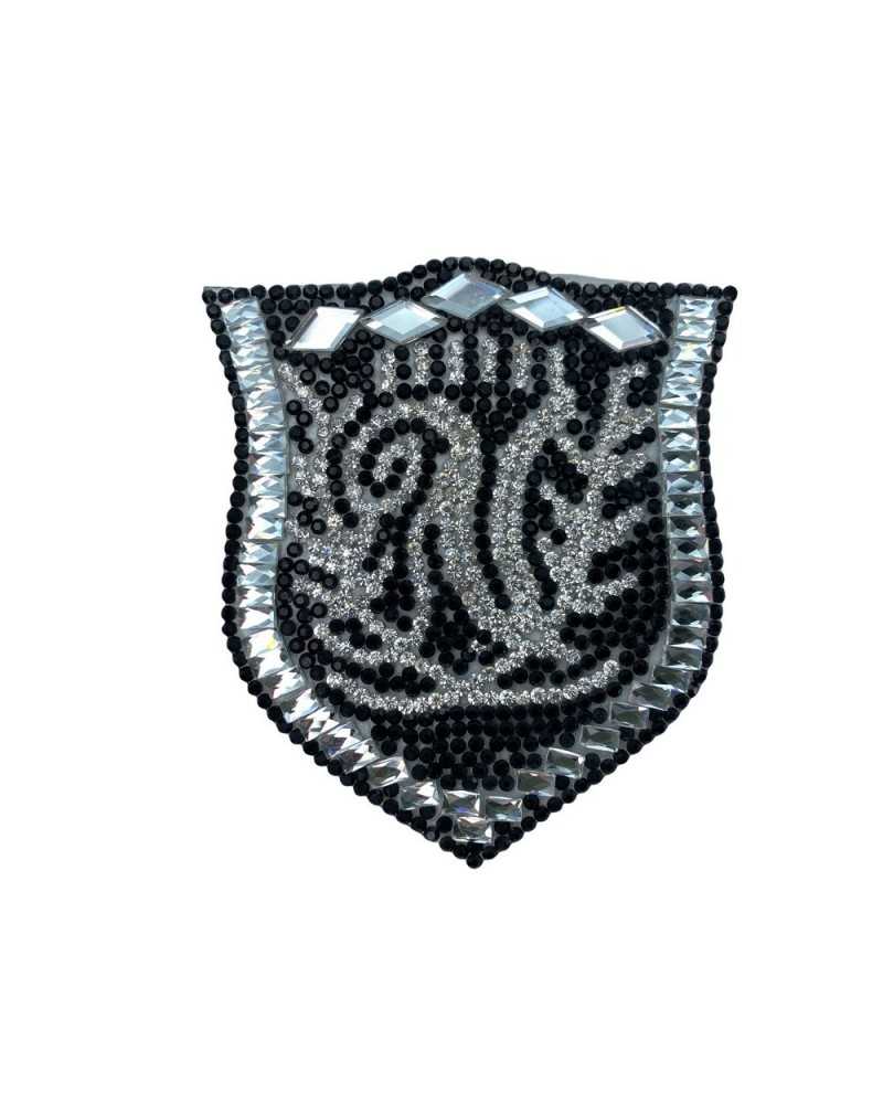 Aplicación Parche Termoadhesivo Joya Escudo Strass Plata Negro 75x70 Mm