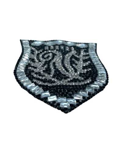 Aplicación Parche Termoadhesivo Joya Escudo Strass Plata Negro 75x70 Mm