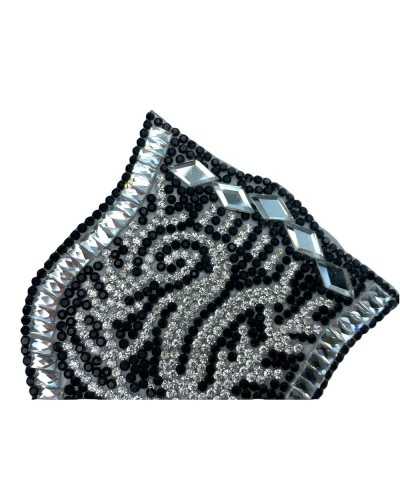 Applikation Aufnäher Jewel Shield Strass Silber Schwarz 75x70 mm