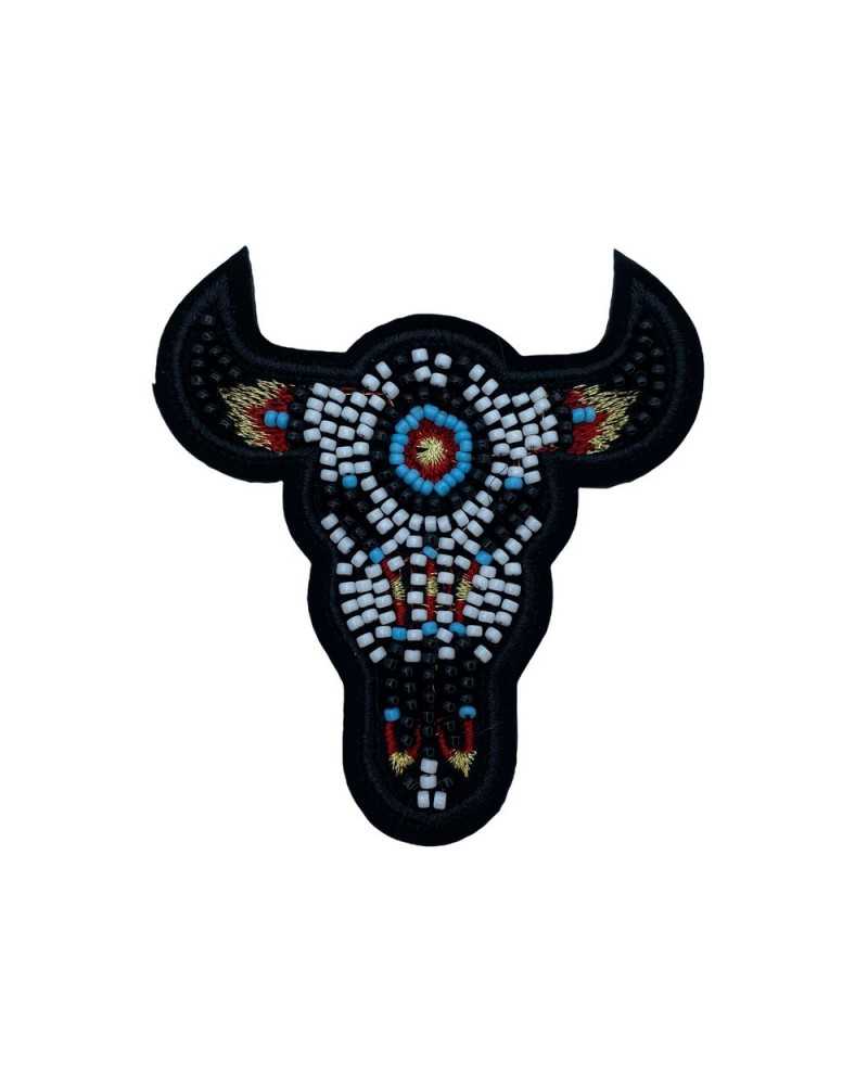 Aplicación Parche Cosible Bordado Hilo Lurex Buffalo Bull Bead 9x8 Cm