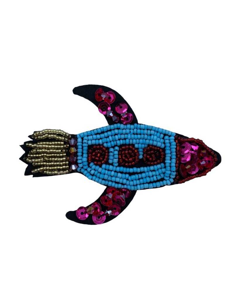 Application Mode Cousable Vaisseau Spatial Missile Perles Paillettes 10x7 Cm