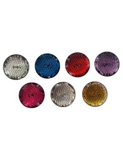 Flacher Knopf, 2 facettierte Löcher, Strass-Effekt, Harz, 23 mm
